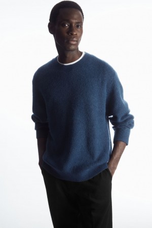 Men's COS Textured Wool-Blend Sweaters Navy NZ-92IAXYDFQ