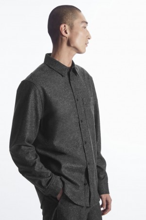Men's COS Textured Wool-Jacquard Shirts Grey / White NZ-31EJAYFWT
