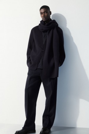 Men's COS The Collarless Wool Jackets Navy NZ-75HBMWZYP