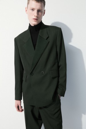 Men's COS The Double-Breasted Wool Tuxedo Jackets Dark Green NZ-68XZEMAWR