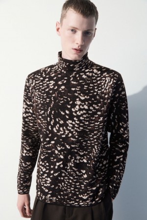 Men's COS The Feather-Jacquard Sweaters Dark Brown NZ-65JFQOMZV