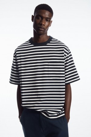 Men's COS The Heavy Duty Striped T-Shirt Navy / White NZ-74NERCJQZ