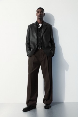 Men's COS The Pleated Wool Pants Dark Brown NZ-89RHGUAVP