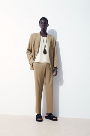 Men's COS The Straight-Leg Wool Trousers Beige NZ-04NLSWURM
