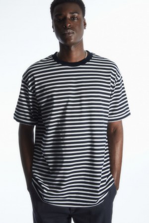 Men's COS The Super Slouch T-Shirt White / Navy NZ-54OGKDIXZ