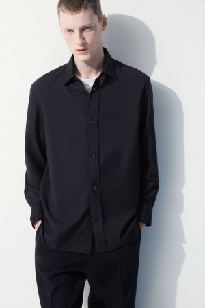 Men's COS The Tailored Wool Shirts Navy NZ-25IDETRZS