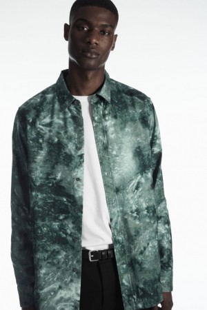 Men's COS Tie-Dye Print Fluid Shirts Green / Grey NZ-20RDBEALC