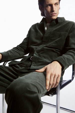 Men's COS Utility-Style Corduroy Overshirt Shirts Dark Green NZ-89ARVEBOZ