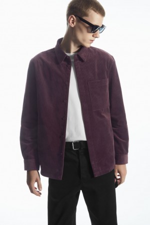 Men's COS Utility-Style Corduroy Overshirt Shirts Purple NZ-72KZLMPDA