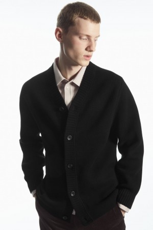 Men's COS V-Neck Wool-Blend Cardigan Black NZ-80TLJVYQA