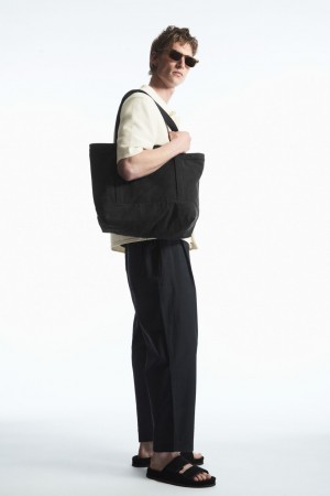 Men's COS Washed-Cotton Tote Bags Black NZ-16EJPDHLI
