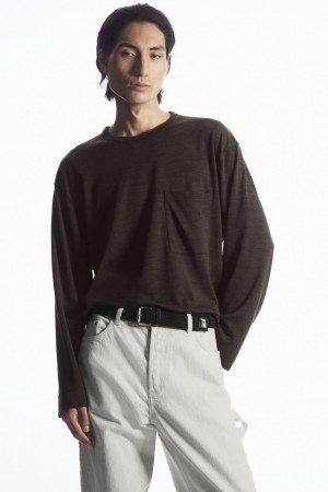 Men's COS Wool-Blend Long-Sleeved T-Shirt Dark Brown NZ-23CKHMUGD