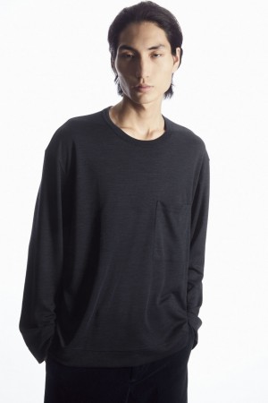 Men's COS Wool-Blend Long-Sleeved T-Shirt Navy NZ-92YHAMZWL