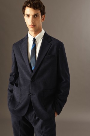 Men's COS Wool-Flannel Regular Blazer Navy NZ-68JRVBFES
