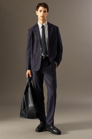 Men's COS Wool-Flannel Straight Pants Navy NZ-30WTKMCLI