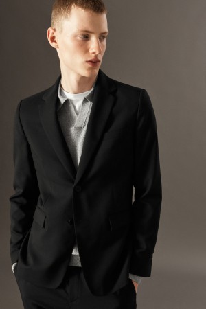 Men's COS Wool-Hopsack Slim Blazer Black NZ-60QXKJGWY