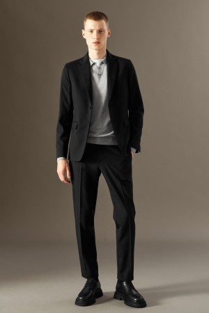 Men's COS Wool-Hopsack Slim Pants Black NZ-57YJIFCAT