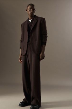 Men's COS Wool-Jersey Straight Pants Dark Brown NZ-56UFQEIRS
