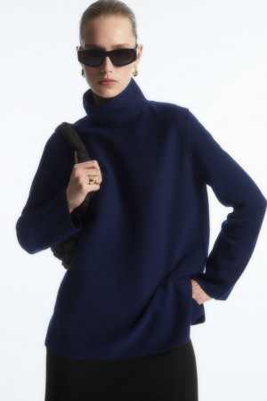 Women's COS A-Line Funnel-Neck Top Sweaters Navy NZ-62NCZALUS