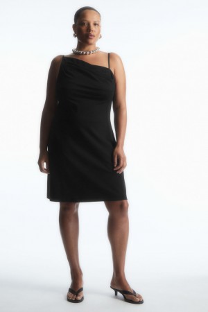 Women's COS Asymmetric Draped Mini Dress Black NZ-40CBMUZGP