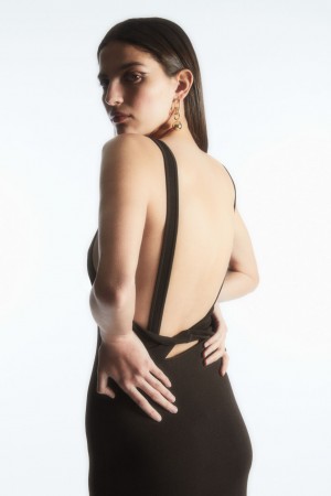 Women's COS Backless Square-Neck Knitted Dress Dark Brown NZ-58XJDKVAZ