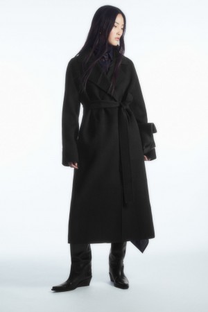 Women's COS Belted Double-Faced Wool Coats Black NZ-64YUOTWRC