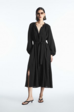 Women's COS Belted Midi Dress Black NZ-90RAUOXIN