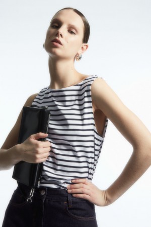 Women's COS Boat-Neck Tank Top White / Navy NZ-98FKBQOHI