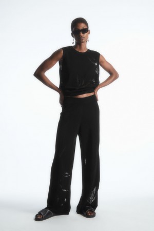 Women's COS Botanical Knitted Wide-Leg Pants Black NZ-61DEYBIOL