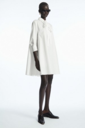 Women's COS Bow Mini Dress White NZ-72LDIHJKE