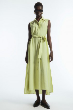 Women's COS Bow Sleeveless Midi Dress Light Green NZ-03VAFGECB