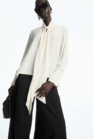Women's COS Bow Voile Blouse White NZ-24PBVOCWK