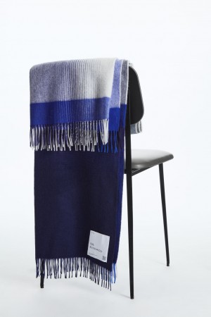 Women's COS Checked Lambswool And Cashmere Blanket Blue NZ-32KUEXTRQ
