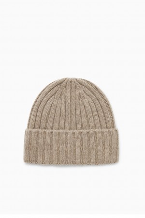 Women's COS Chunky Pure Cashmere Beanie Beige NZ-39AWZSTNU