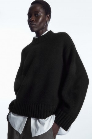 Women's COS Chunky Pure Cashmere Crew-Neck Jumpers Black NZ-12NGEXAVO