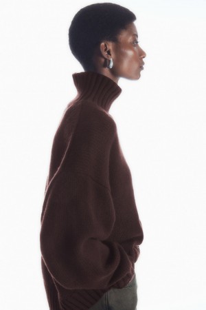 Women's COS Chunky Pure Cashmere Turtleneck Sweaters Dark Brown NZ-17QGERCUZ