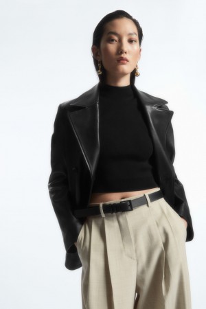 Women's COS Classic Leather Belts Black NZ-01WMQBXDO