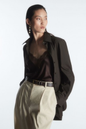 Women's COS Classic Leather Belts Dark Brown NZ-19GNMQTVL