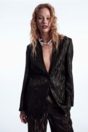 Women's COS Collarless Zebra-Jacquard Blazer Dark Brown / Black NZ-39GDTAUXS