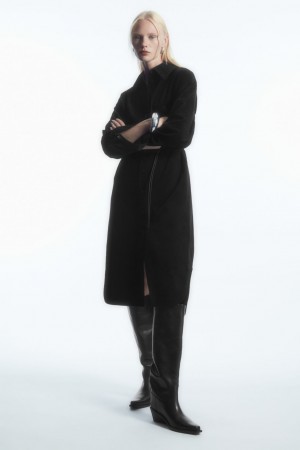Women's COS Corduroy Midi Dress Black NZ-04UIEOQBF