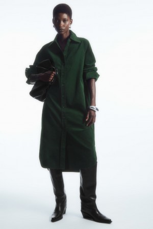 Women's COS Corduroy Midi Dress Dark Green NZ-71AHLNEMZ
