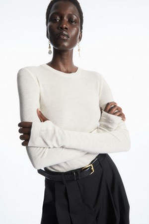Women's COS Crew-Neck Merino Wool Top Sweaters White NZ-86OLQEXHJ