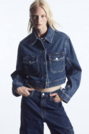 Women's COS Cropped Denim Jackets Blue NZ-73EMGVORU