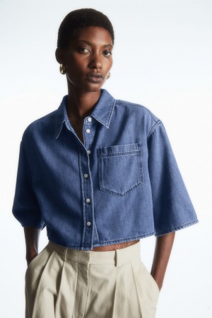 Women's COS Cropped Denim Shirts Blue NZ-57OBXAUZF