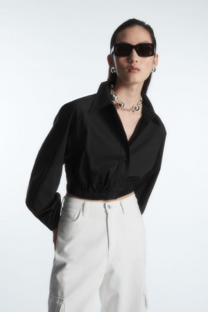 Women's COS Cropped Elasticated Shirts Black NZ-49BRJXPCN