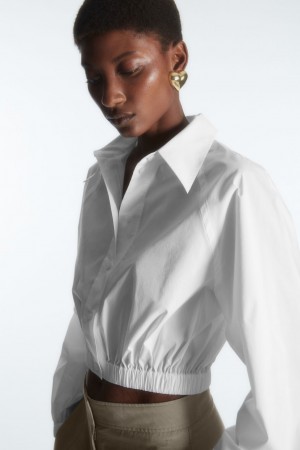 Women's COS Cropped Elasticated Shirts White NZ-78HBSVERX