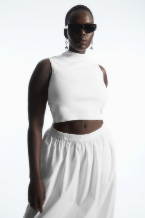 Women's COS Cropped Knitted Sleeveless Tops White NZ-51VUZPDBG