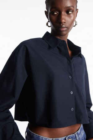 Women's COS Cropped Poplin Shirts Navy NZ-30MEVNXOU