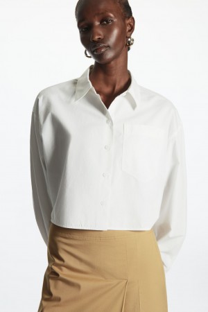 Women's COS Cropped Poplin Shirts White NZ-39PVOXFYL