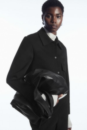 Women's COS Cropped Twill Jackets Black NZ-27PZDKOEI